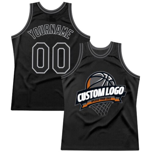 Black1554 Custom Black Gray-Steel Gray Authentic Throwback Basketball Jersey