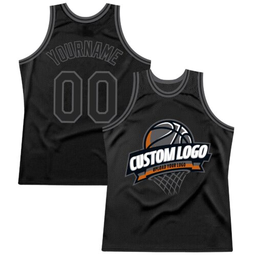 Black1555 Custom Black Steel Gray Authentic Throwback Basketball Jersey