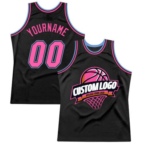 Black1557 Custom Black Pink-Light Blue Authentic Throwback Basketball Jersey