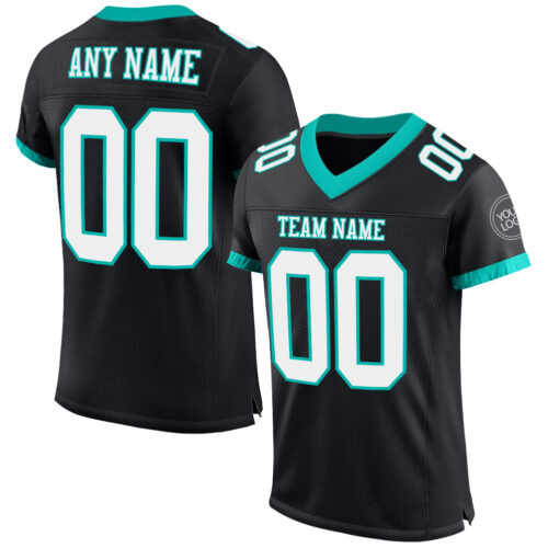 Black1570 Custom Black White-Aqua Mesh Authentic Football Jersey