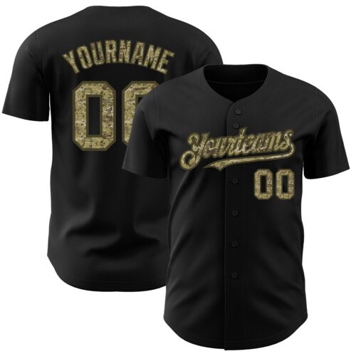 Black1582 Custom Black Camo-Olive Authentic Baseball Jersey