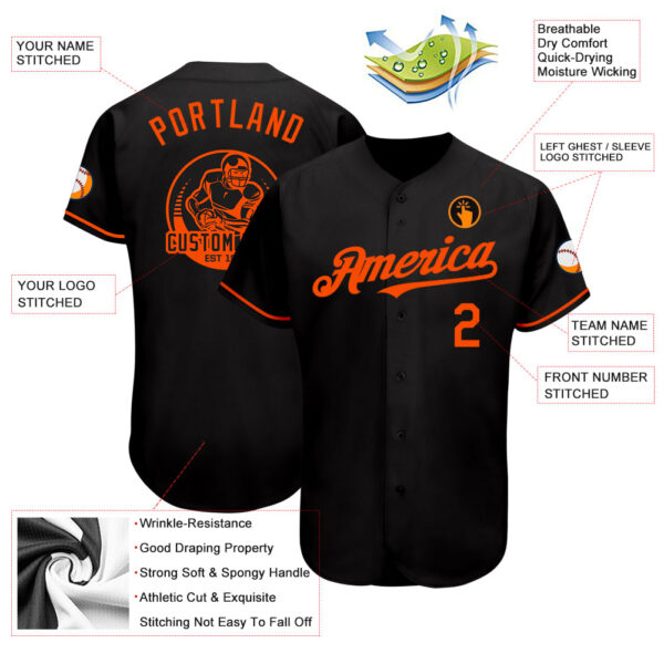 Custom Black Orange Authentic Baseball Jersey