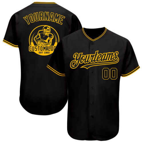 Black1594 Custom Black Gold Authentic Baseball Jersey