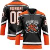 Custom Black White-Orange Hockey Lace Neck Jersey