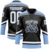 Custom Black White-Light Blue Hockey Lace Neck Jersey