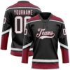 Custom Black White-Crimson Hockey Lace Neck Jersey