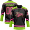 Custom Black Pink-Neon Green Hockey Lace Neck Jersey