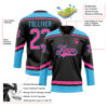 Custom Black Pink-Sky Blue Hockey Lace Neck Jersey