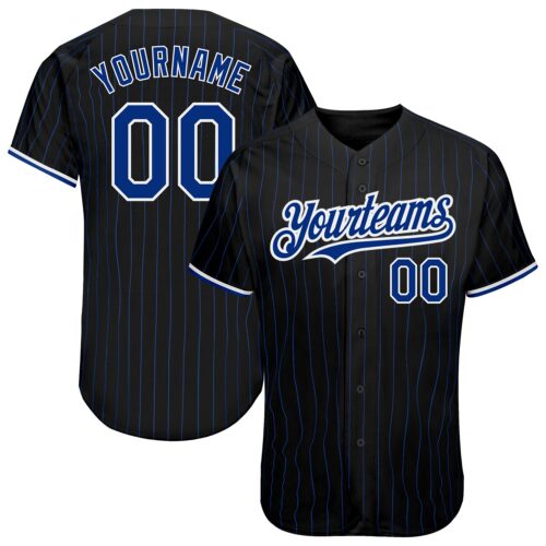 Black1673 Custom Black Royal Pinstripe White Authentic Baseball Jersey