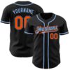 Custom Black Orange-Light Blue Authentic Baseball Jersey