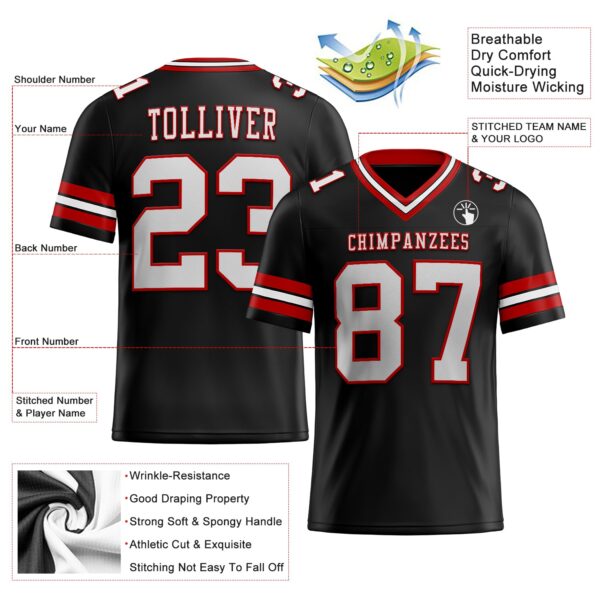 Custom Black White-Red Authentic Football Jersey
