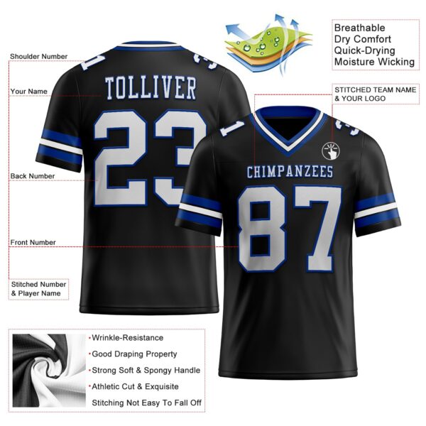 Custom Black White-Royal Authentic Football Jersey