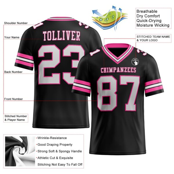 Custom Black White-Pink Authentic Football Jersey