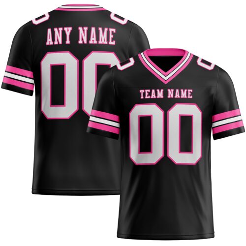 Custom Black White-Pink Authentic Football Jersey