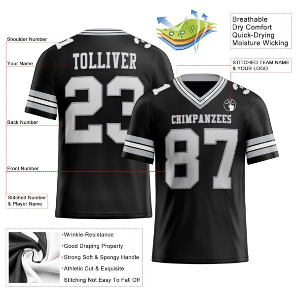 Custom Black White-Gray Authentic Football Jersey