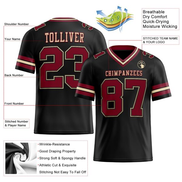 Custom Black Crimson-City Cream Authentic Football Jersey