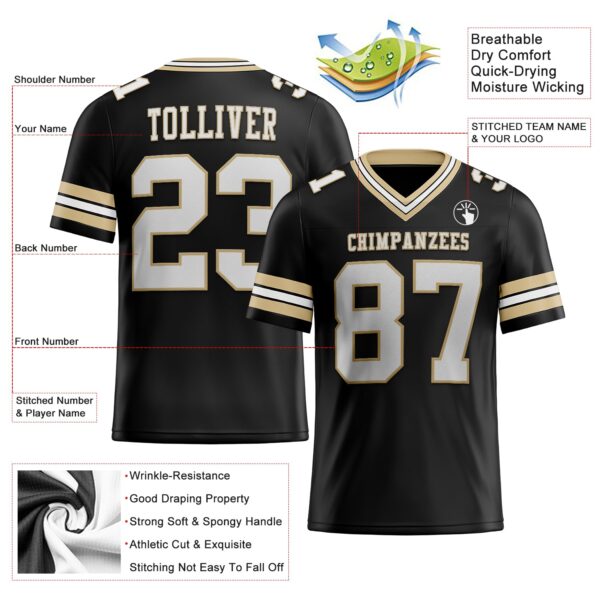 Custom Black White-Vegas Gold Authentic Football Jersey