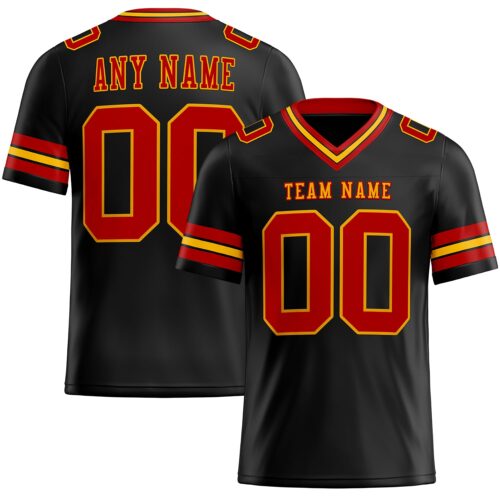 Black1704 Custom Black Red-Gold Authentic Football Jersey