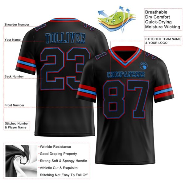 Custom Black Powder Blue-Red Authentic Football Jersey