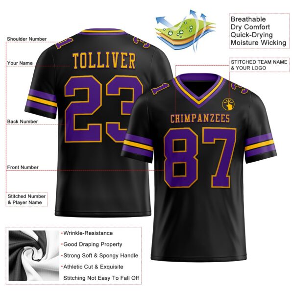 Custom Black Purple-Gold Authentic Football Jersey