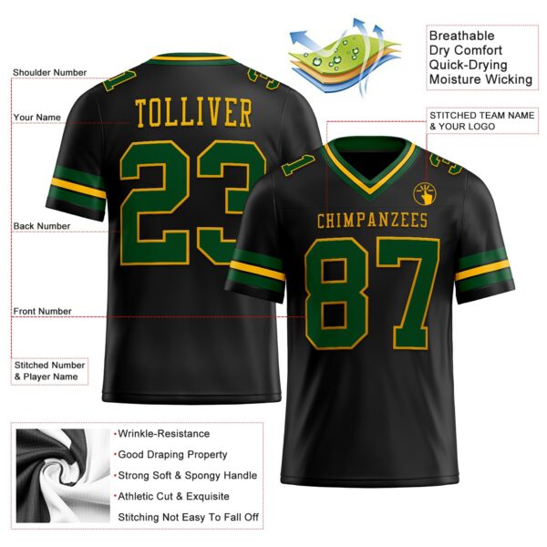 Custom Black Green-Gold Authentic Football Jersey
