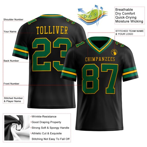 Custom Black Kelly Green-Gold Authentic Football Jersey