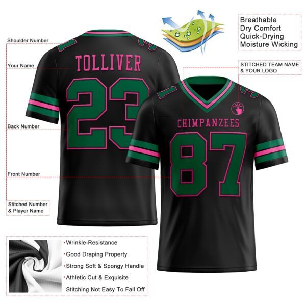 Custom Black Kelly Green-Pink Authentic Football Jersey