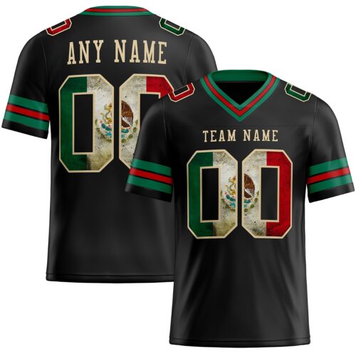 Black1726 Custom Black Vintage Mexican Flag Kelly Green Red-City Cream Authentic Football Jersey