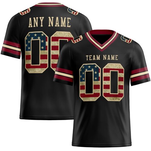 Custom Black Vintage USA Flag Crimson-City Cream Authentic Football Jersey