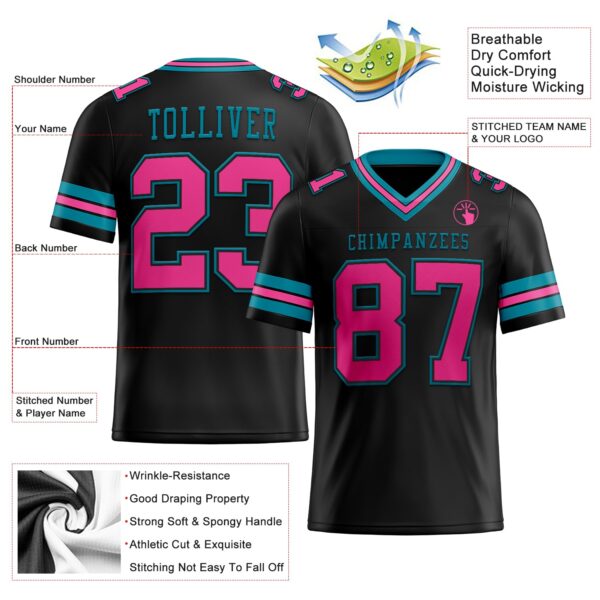 Custom Black Pink-Teal Authentic Football Jersey