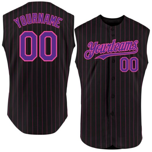 Black1827 Custom Black Pink Pinstripe Purple Authentic Sleeveless Baseball Jersey