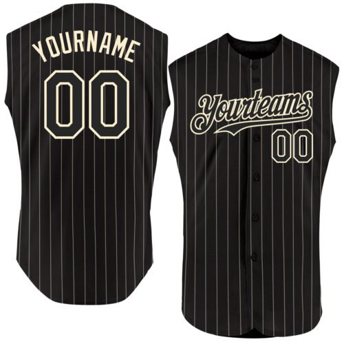 Black1848 Custom Black Cream Pinstripe Cream Authentic Sleeveless Baseball Jersey