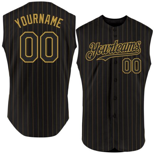 Black1851 Custom Black Old Gold Pinstripe Old Gold Authentic Sleeveless Baseball Jersey