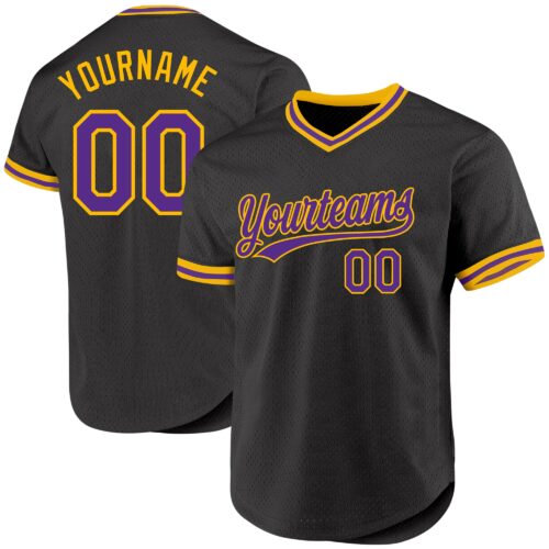 Black1878 Custom Black Purple-Gold Authentic Throwback Baseball Jersey
