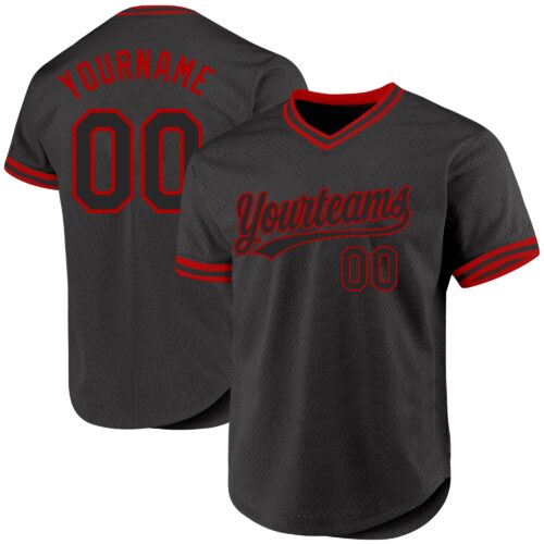 Black1883 Custom Black Red Authentic Throwback Baseball Jersey
