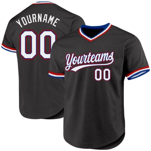 Black1887 Custom Black Royal-Red Authentic Throwback Baseball Jersey