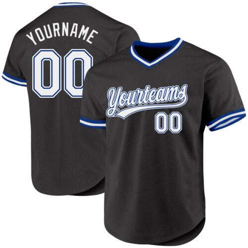 Black1888 Custom Black White-Royal Authentic Throwback Baseball Jersey