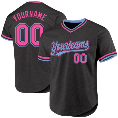 Black1889 Custom Black Pink-Light Blue Authentic Throwback Baseball Jersey