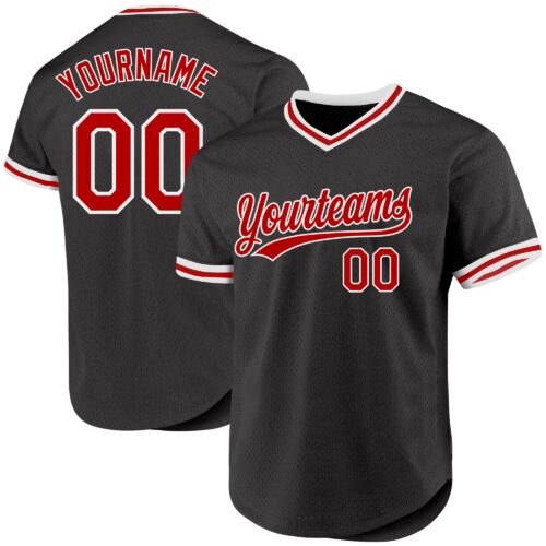Black1891 Custom Black Red-White Authentic Throwback Baseball Jersey