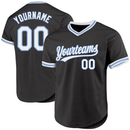 Black1892 Custom Black White-Light Blue Authentic Throwback Baseball Jersey