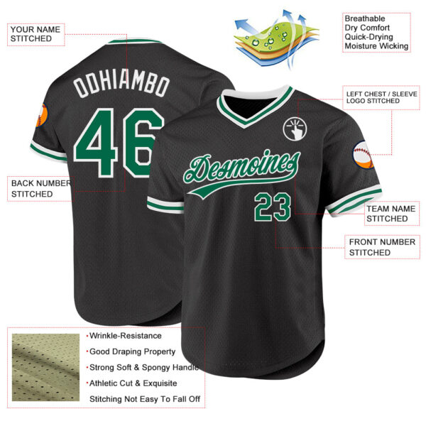 Custom Black Kelly Green-White Authentic Throwback Baseball Jersey