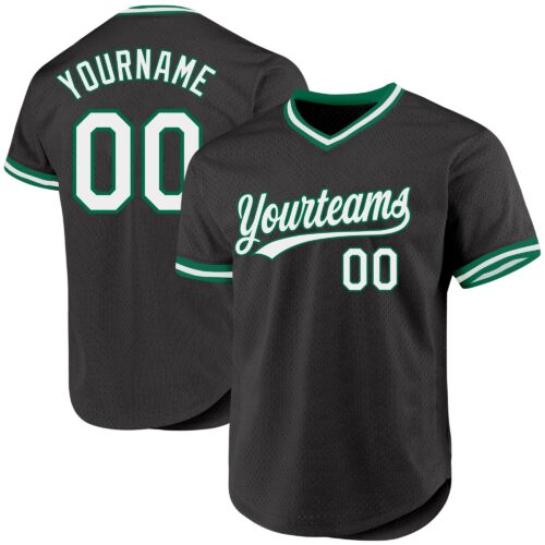 Black1896 Custom Black White-Kelly Green Authentic Throwback Baseball Jersey