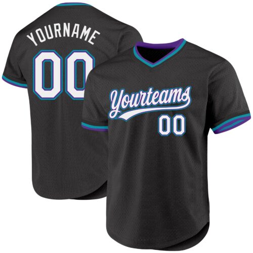 Black1897 Custom Black Purple-Teal Authentic Throwback Baseball Jersey