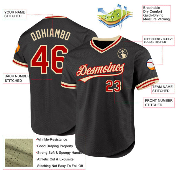Custom Black Red-Cream Authentic Throwback Baseball Jersey