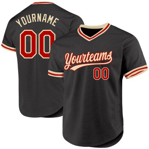 Black1900 Custom Black Red-Cream Authentic Throwback Baseball Jersey