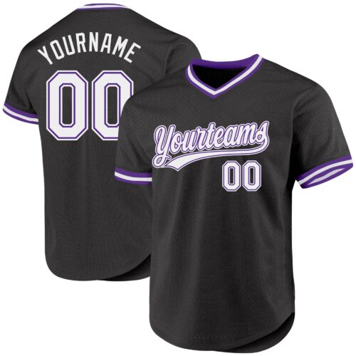 Black1901 Custom Black White-Purple Authentic Throwback Baseball Jersey