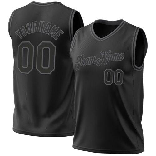 Black1955 Custom Black Steel Gray Authentic Throwback Basketball Jersey