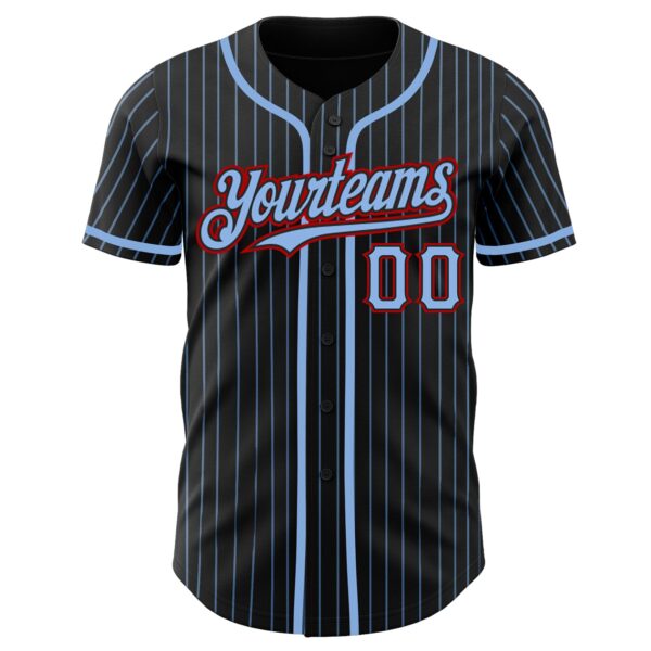 Custom Black Light Blue Pinstripe Red Authentic Baseball Jersey