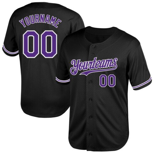 Black2051 Custom Black Purple-White Mesh Authentic Throwback Baseball Jersey