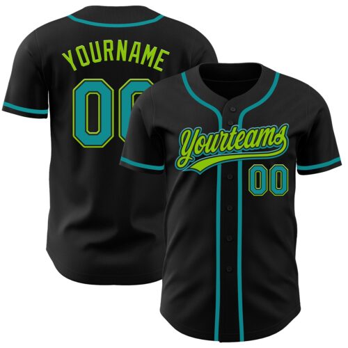 Black2117_752928cc-1a8b-45ee-b37f-f92e71d19f17 Custom Black Teal-Neon Green Authentic Baseball Jersey